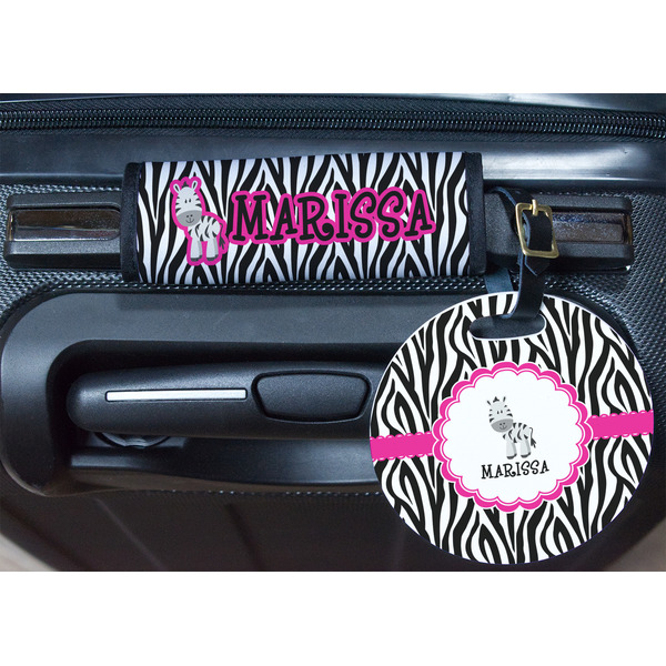 Zebra Round Luggage Tag & Handle Wrap - In Context