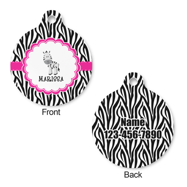 Zebra Round Pet Tag - Front & Back