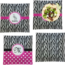 Zebra Set of 4 Glass Square Lunch / Dinner Plate 9.5" (Personalized)