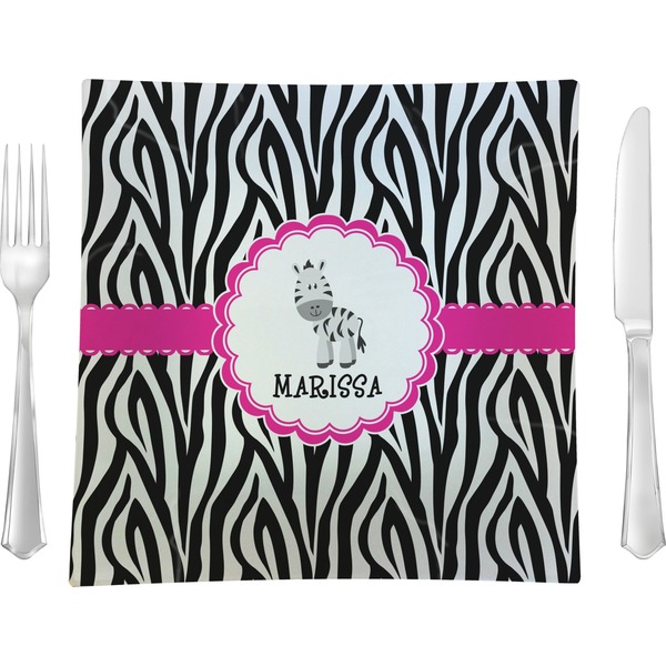 Custom Zebra 9.5" Glass Square Lunch / Dinner Plate- Single or Set of 4 (Personalized)