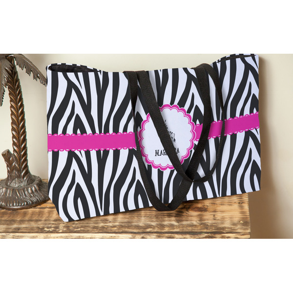 Zebra Tote w/Black Handles - Lifestyle View