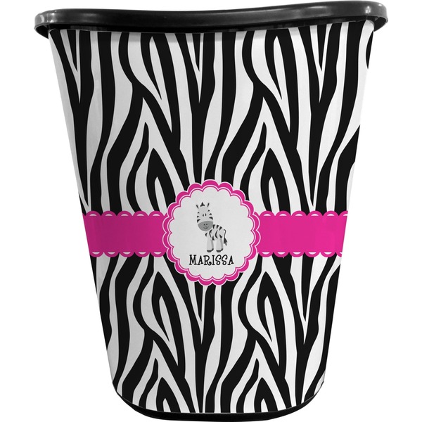 Custom Zebra Waste Basket - Double Sided (Black) (Personalized)