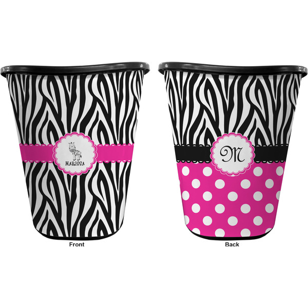 Zebra Trash Can Black - Front and Back - Apvl