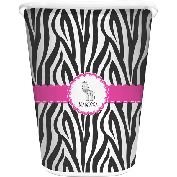 Custom Zebra Waste Basket - Double Sided (White) (Personalized)