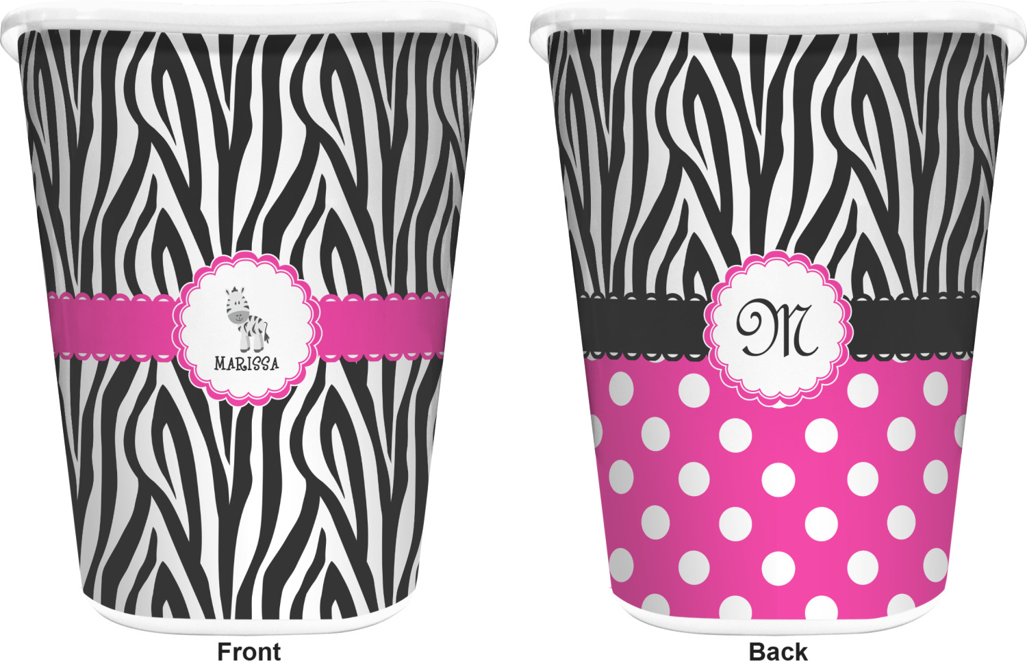 Zebra Waste Basket Double Sided (White) (Personalized) YouCustomizeIt