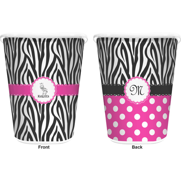 Zebra Trash Can White - Front and Back - Apvl