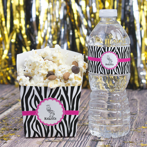 Zebra Water Bottle Label - w/ Favor Box