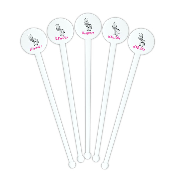 Zebra White Plastic 7" Stir Stick - Round - Fan View