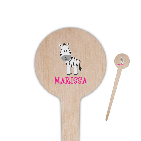 Custom Zebra 4" Round Wooden Food Picks - Single Sided (Personalized)