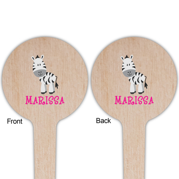 Zebra Wooden 4" Food Pick - Round - Double Sided - Front & Back
