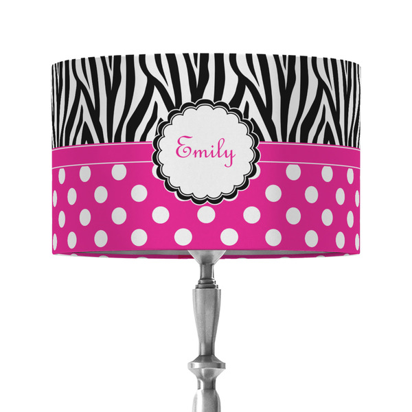 Zebra Print & Polka Dots 12" Drum Lampshade - ON STAND (Fabric)