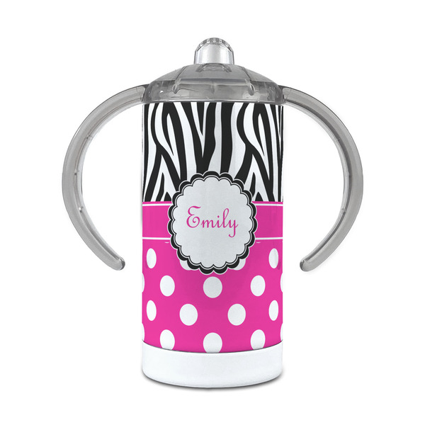 Custom Zebra Print & Polka Dots 12 oz Stainless Steel Sippy Cup (Personalized)