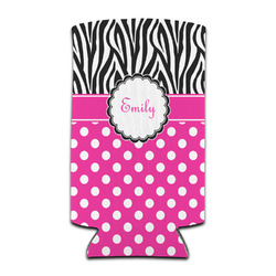 Zebra Print & Polka Dots Can Cooler (tall 12 oz) (Personalized)