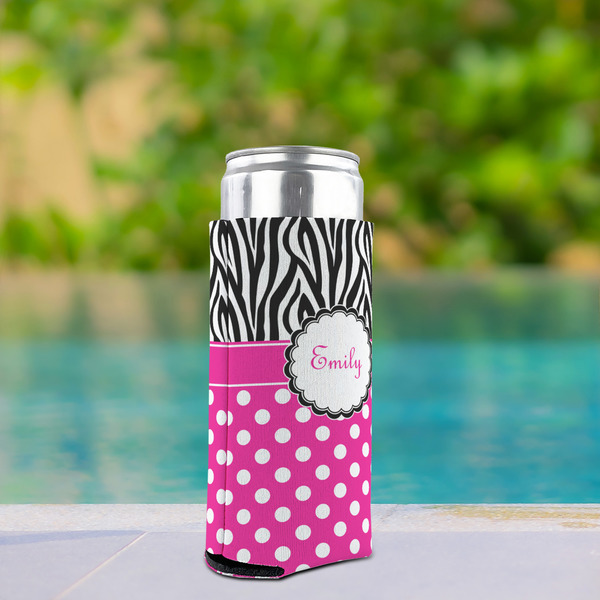 Zebra Print & Polka Dots Can Cooler - Tall 12oz - In Context