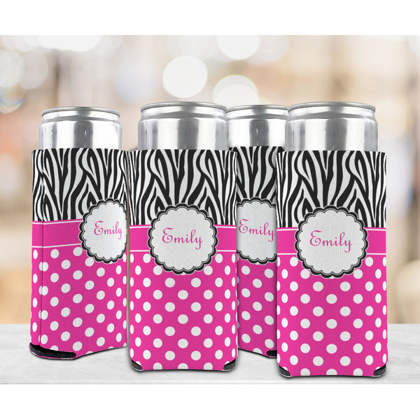 Zebra Print & Polka Dots 12oz Tall Can Sleeve - Set of 4 - LIFESTYLE