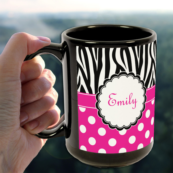 Zebra Print & Polka Dots 15oz. Black Mug - LIFESTYLE