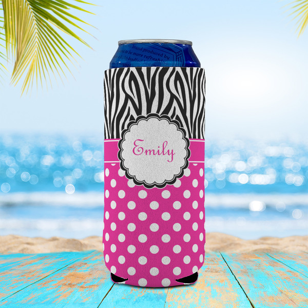 Zebra Print & Polka Dots 16oz Can Sleeve - LIFESTYLE