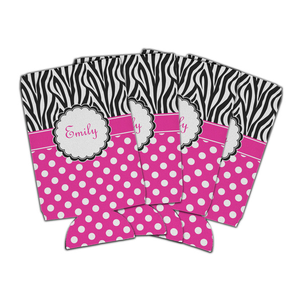 Custom Zebra Print & Polka Dots Can Cooler (16 oz) - Set of 4 (Personalized)