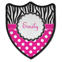 Zebra Print & Polka Dots Iron On Shield Patch B w/ Name or Text