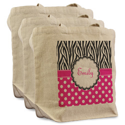 Zebra Print & Polka Dots Reusable Cotton Grocery Bags - Set of 3 (Personalized)