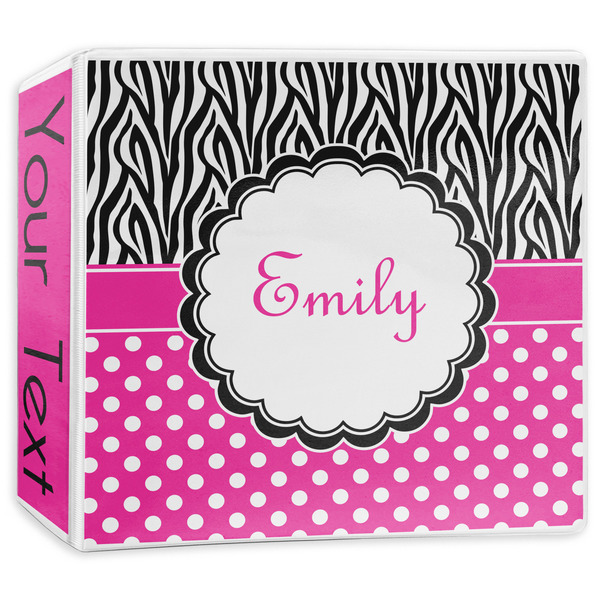 Custom Zebra Print & Polka Dots 3-Ring Binder - 3 inch (Personalized)