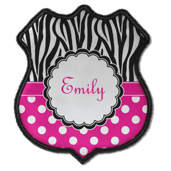 Zebra Print & Polka Dots Iron On Shield Patch C w/ Name or Text