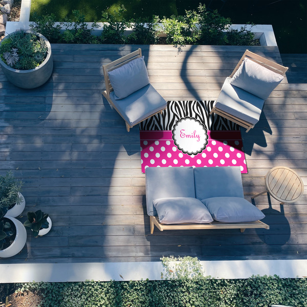 Zebra Print & Polka Dots 4'x6' Patio Rug - In context