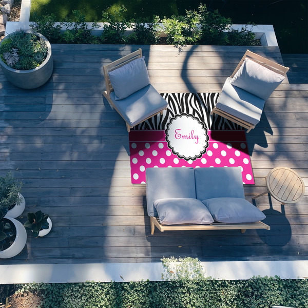 Zebra Print & Polka Dots 5'x7' Patio Rug - In context