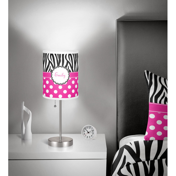 Zebra Print & Polka Dots 7 inch drum lamp shade - in room