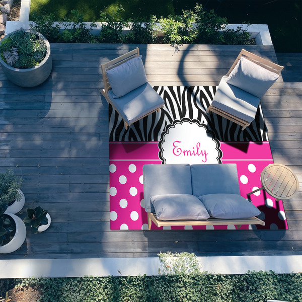 Zebra Print & Polka Dots 8'x10' Patio Rug - In context