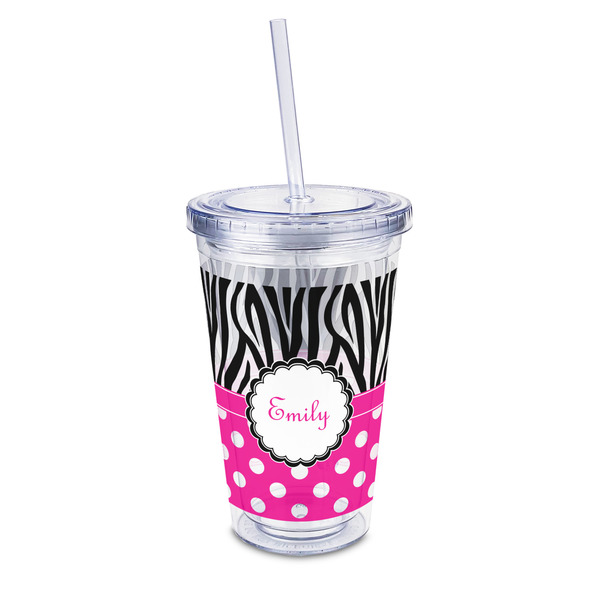 Custom Zebra Print & Polka Dots 16oz Double Wall Acrylic Tumbler with Lid & Straw - Full Print (Personalized)
