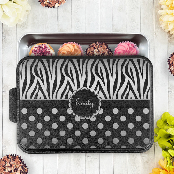 Zebra Print & Polka Dots Aluminum Baking Pan - Black Lid - LIFESTYLE