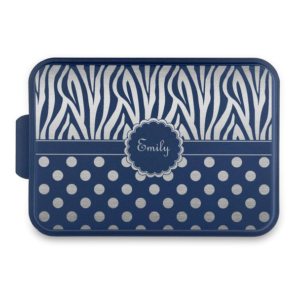 Custom Zebra Print & Polka Dots Aluminum Baking Pan with Navy Lid (Personalized)