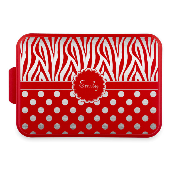 Custom Zebra Print & Polka Dots Aluminum Baking Pan with Red Lid (Personalized)