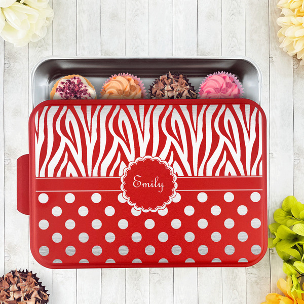 Zebra Print & Polka Dots Aluminum Baking Pan - Red Lid - LIFESTYLE