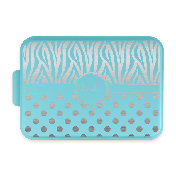 Custom Zebra Print & Polka Dots Aluminum Baking Pan with Teal Lid (Personalized)