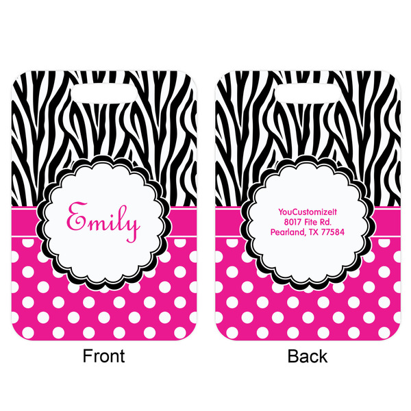 Zebra Print & Polka Dots Aluminum Luggage Tag (Front + Back)