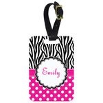 Zebra Print & Polka Dots Metal Luggage Tag w/ Name or Text