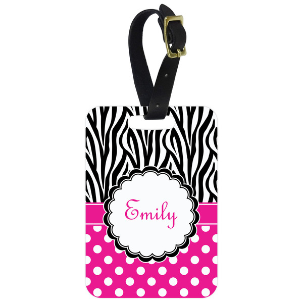 Custom Zebra Print & Polka Dots Metal Luggage Tag w/ Name or Text