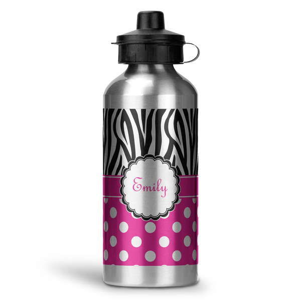 Custom Zebra Print & Polka Dots Water Bottle - Aluminum - 20 oz (Personalized)