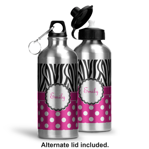Zebra Print & Polka Dots Aluminum Water Bottle - Alternate lid options