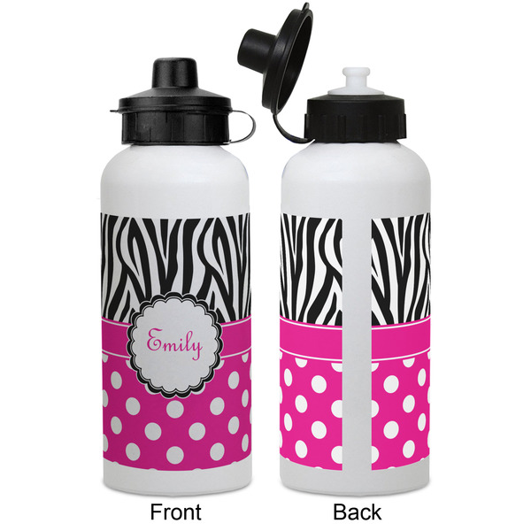 Zebra Print & Polka Dots Aluminum Water Bottle - White APPROVAL