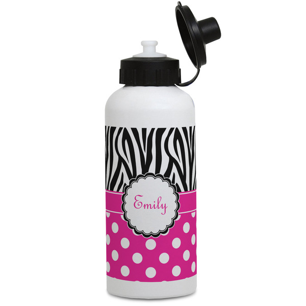 Custom Zebra Print & Polka Dots Water Bottles - Aluminum - 20 oz - White (Personalized)