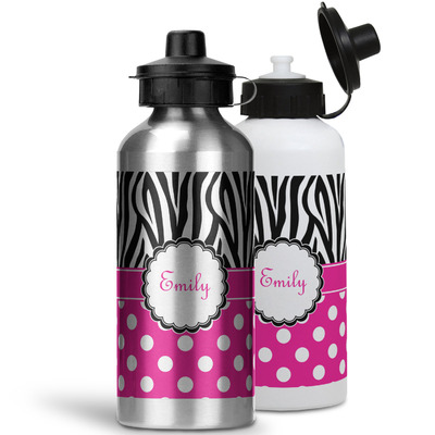 Zebra Print & Polka Dots Water Bottles - 20 oz - Aluminum (Personalized)
