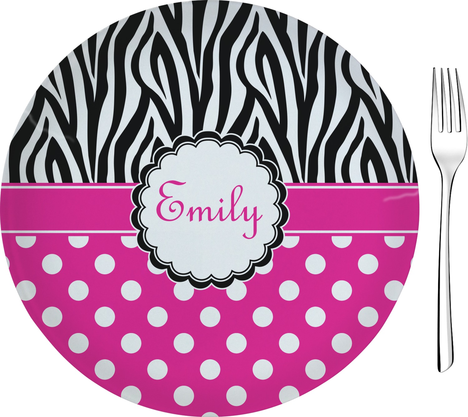 Custom Zebra Print & Polka Dots 8" Glass Appetizer / Dessert Plates