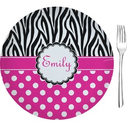 Zebra Print & Polka Dots Glass Appetizer / Dessert Plate 8" (Personalized)