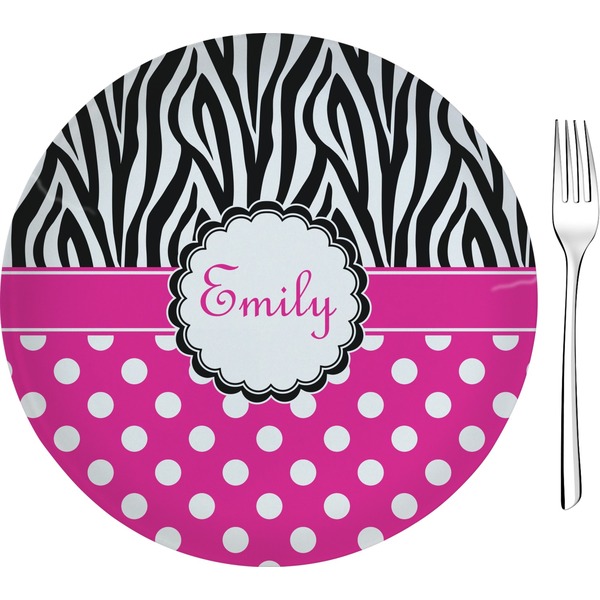 Custom Zebra Print & Polka Dots 8" Glass Appetizer / Dessert Plates - Single or Set (Personalized)