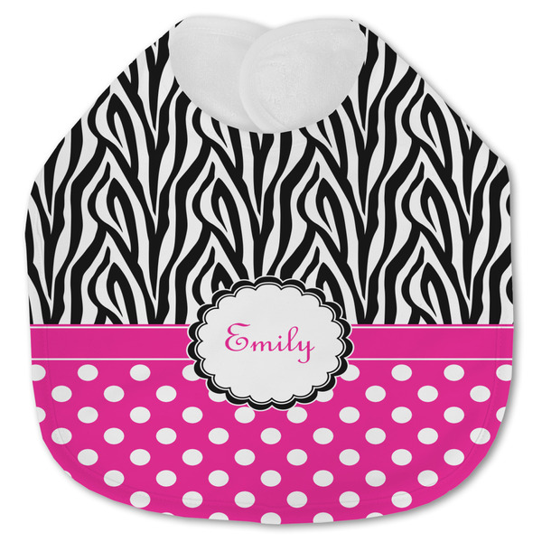 Custom Zebra Print & Polka Dots Jersey Knit Baby Bib w/ Name or Text
