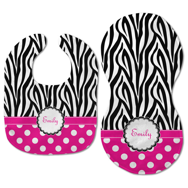 Zebra Print & Polka Dots Baby Bib & Burp Set - Approval (new bib & burp)