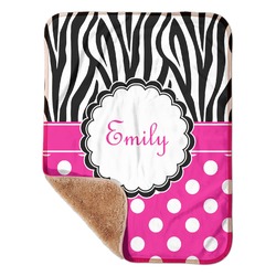Zebra Print & Polka Dots Sherpa Baby Blanket - 30" x 40" w/ Name or Text